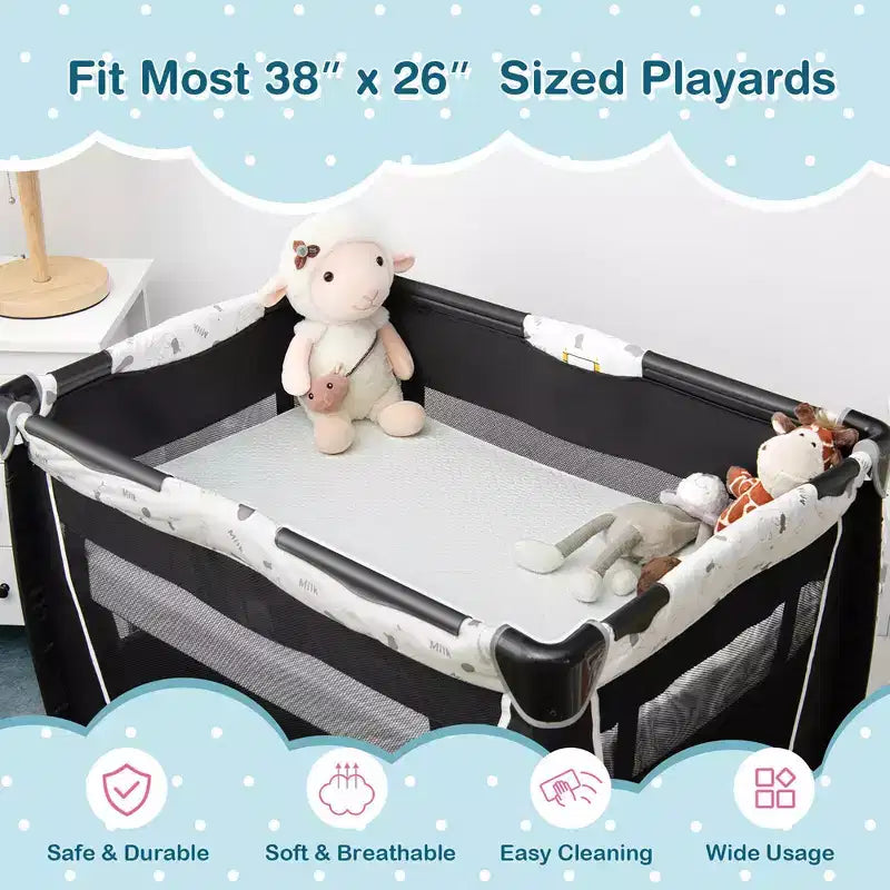 Matelas de parc bébé réversible 38'' x 26'' avec housse amovible et lavable