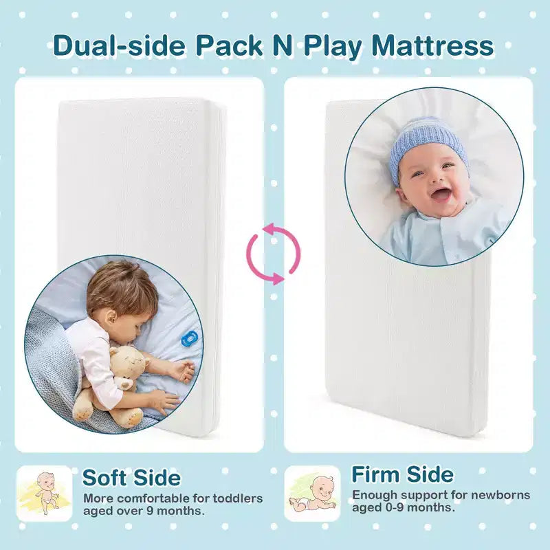 Matelas de parc bébé réversible 38'' x 26'' avec housse amovible et lavable