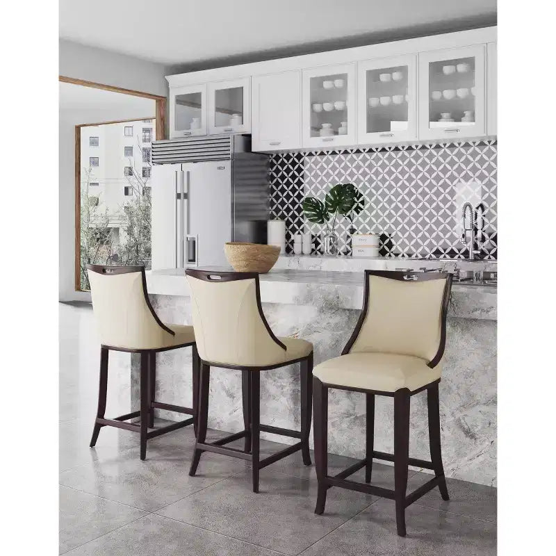 Lot de 2 tabourets de bar rembourrés « Empereur » en similicuir et bois de hêtre