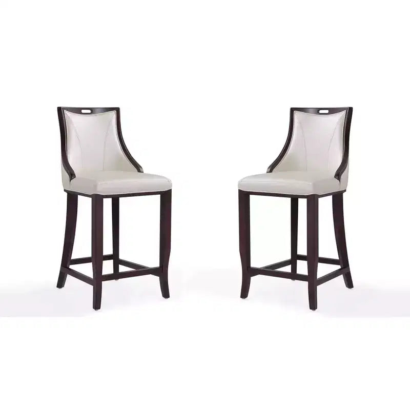 Set of 2 Emperor Upholstered Beech Wood Faux Leather Barstools - Manhattan Comfort